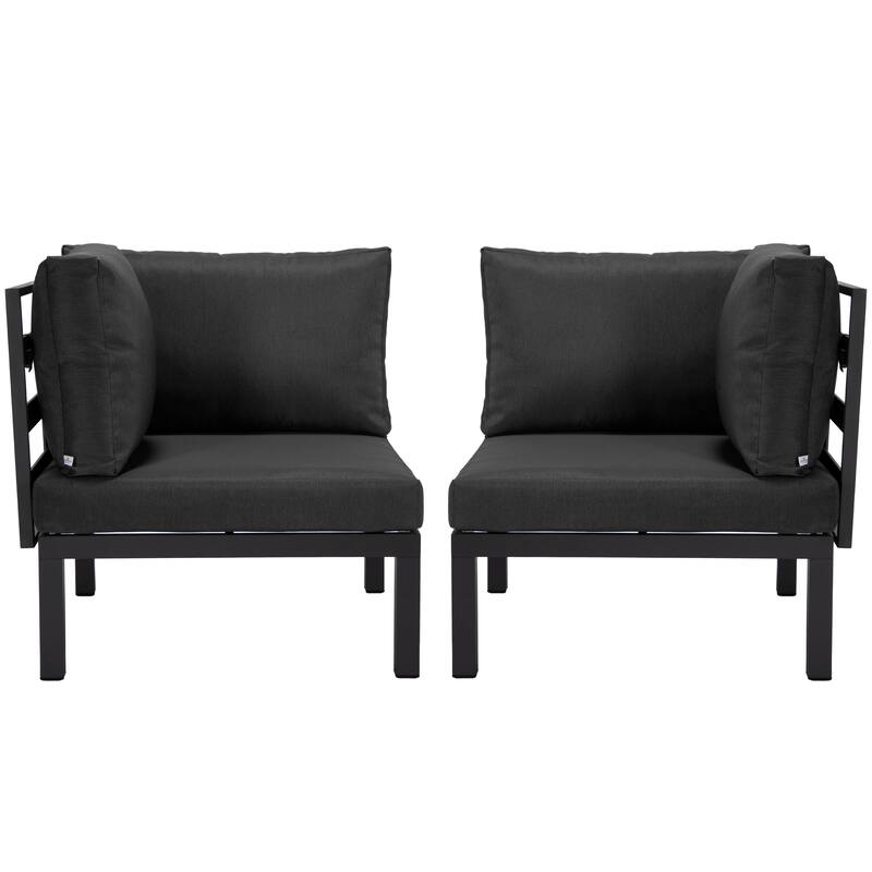 LeisureMod Hamilton 2-Piece Modern Corner Lounge Chair Loveseat - Polyester Upholstered Sofa for Patio Garden Porch Backyard - Black