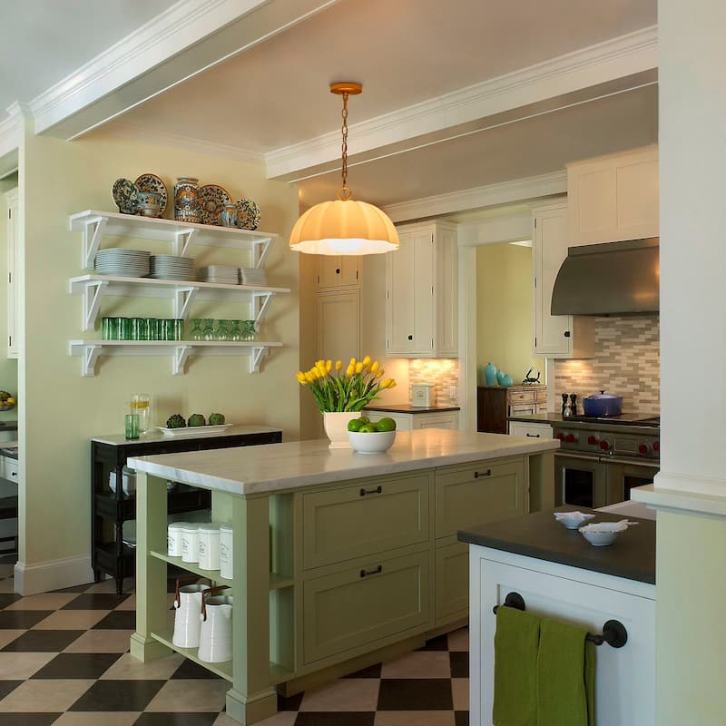 Modern Milk Glass Pendant Light Fixtures Gold Kitchen Island Light - White - W15.98"