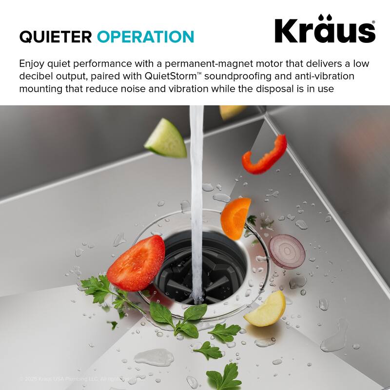 KRAUS WasteGuard Continuous Feed Garbage Disposal for Kitchen Sinks