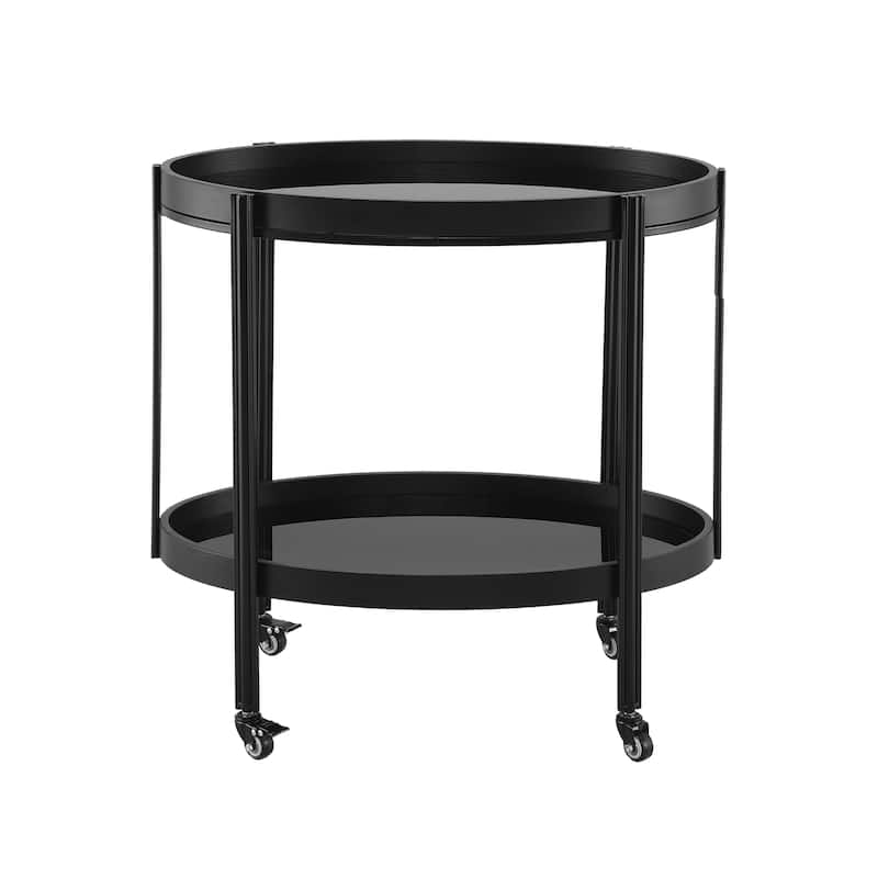 Christopher Knight Home - Leontius Wooden Iron Bar Cart with Tempered Glass Shelves and Smooth Mobility