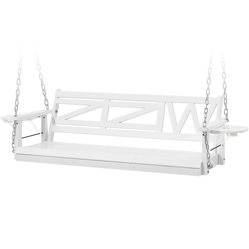 2 or 3-person Wood Porch Swing Heavy Duty with Foldable Tray - White - 60 inch