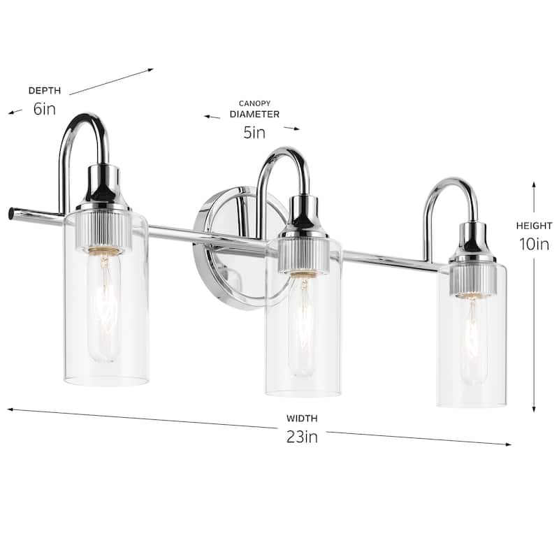 Kichler Lighting Kavi 23" 3-Light Vanity Light with Clear Glass in Chrome