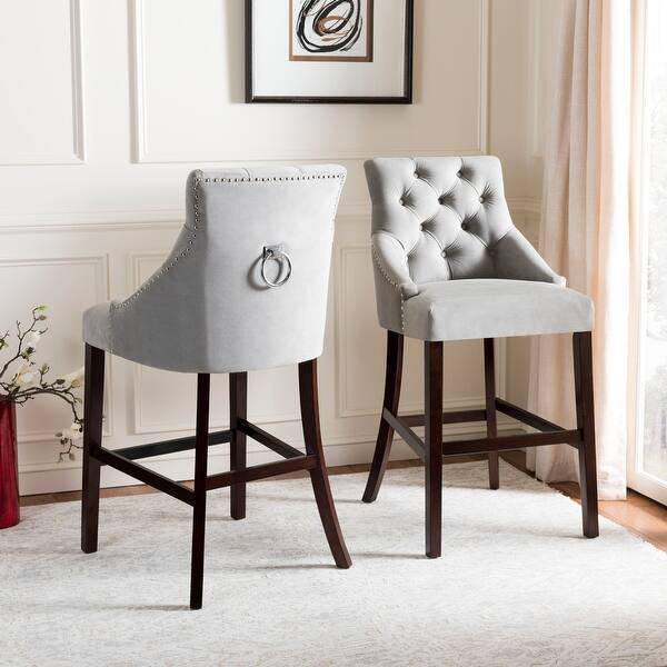 Safavieh 30 Inch Eleni Tufted Wing Back Bar Stool Grey Espresso Set Of 2 22 5 X 25 X 45 22 5 X 25 X 45 Overstock 22392713