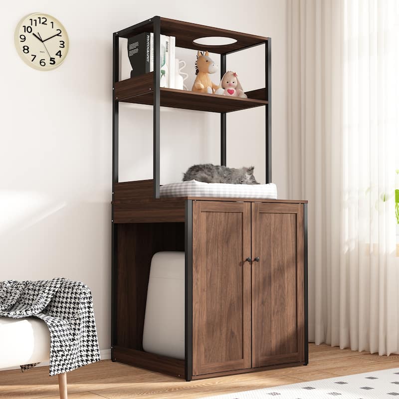 Modern Multipurpose Cat Litter Box Furniture Cabinet,2 Wood Frame.