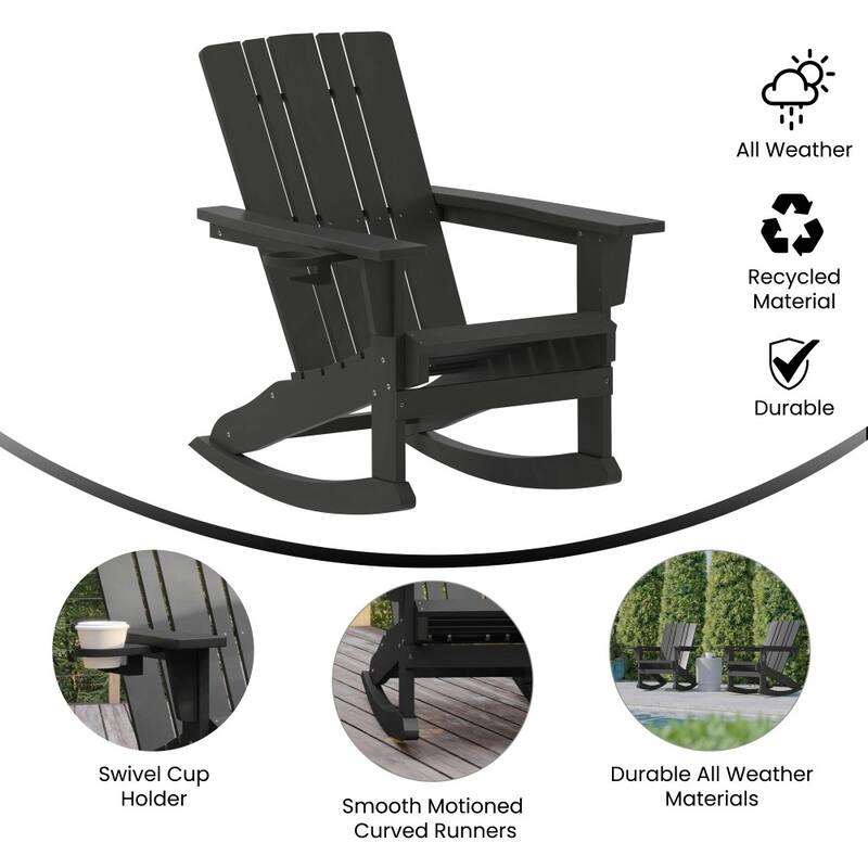 Commercial All-Weather Rocking Adirondack Chair with Swiveling Cupholder
