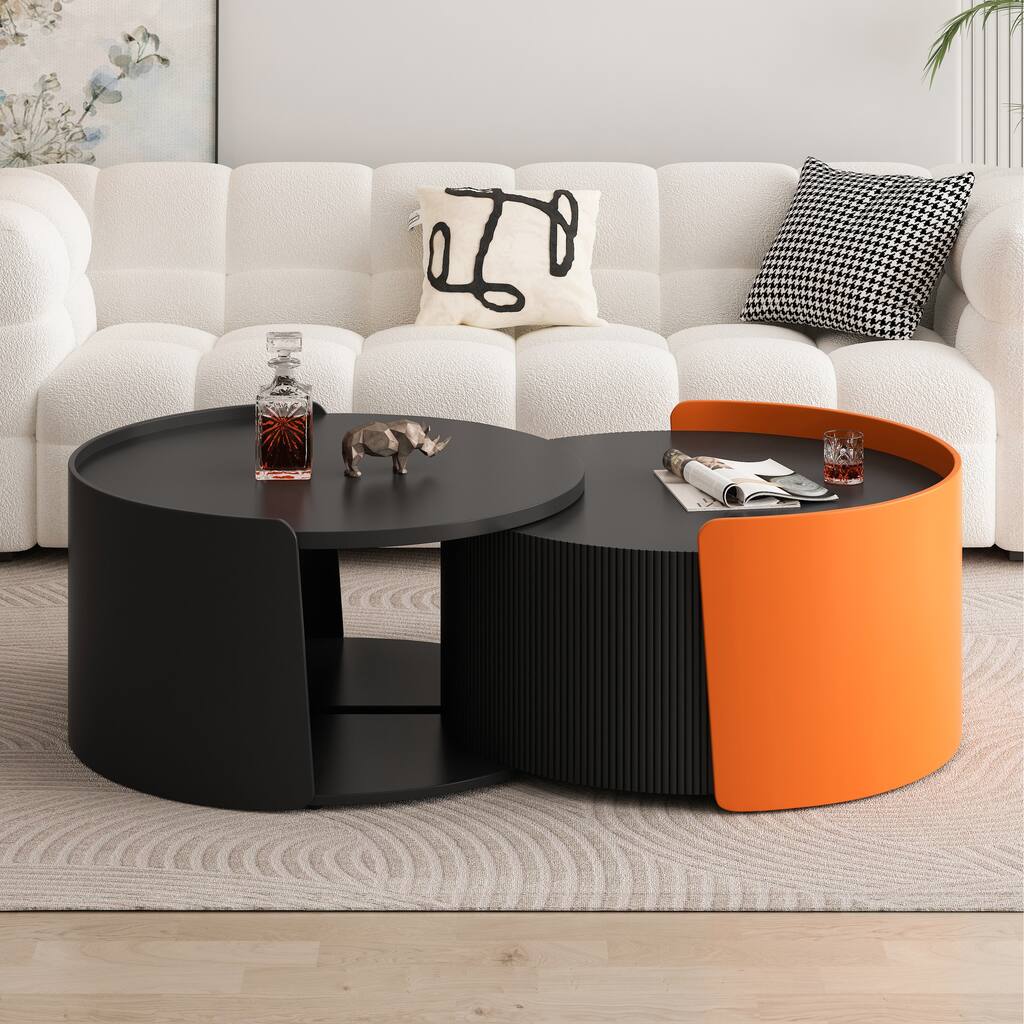 Nesting Coffee Tables Small Space Round Side Table with Retractable Sliding Table Top, for Living Room, Office