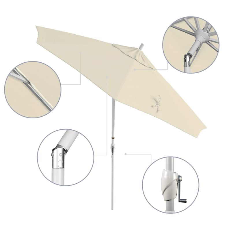 California Umbrella 9' Round Crank Lift Push Button Tilt White Aluminum Patio Umbrella with Pacifica Pacific Blue Fabric