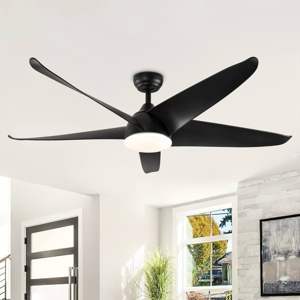 60" Black Ceiling Fans with LED Lights Remote Control, 5 Blade - 60 inch