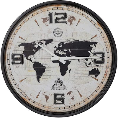 Javlergo Wall Clock Globe World Map Retro Vintage Rustic Wall Clocks Silent Clock Decorative