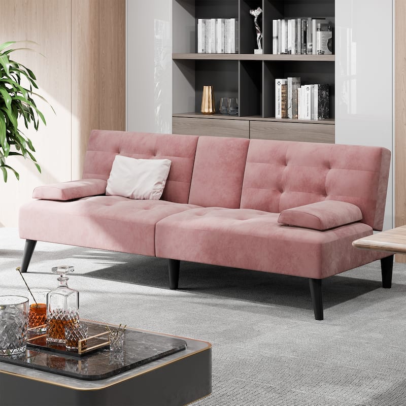 3-in-1 Convertible Sofa Bed with Folding Cup Holders & Adjustable Backrest – Modern Futon with Removable Armrests