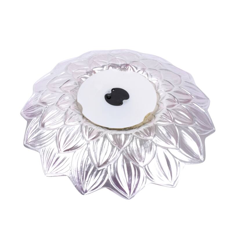 21" Red and Pink Dahlia Outdoor Glass Solar Bird Bath with Stand