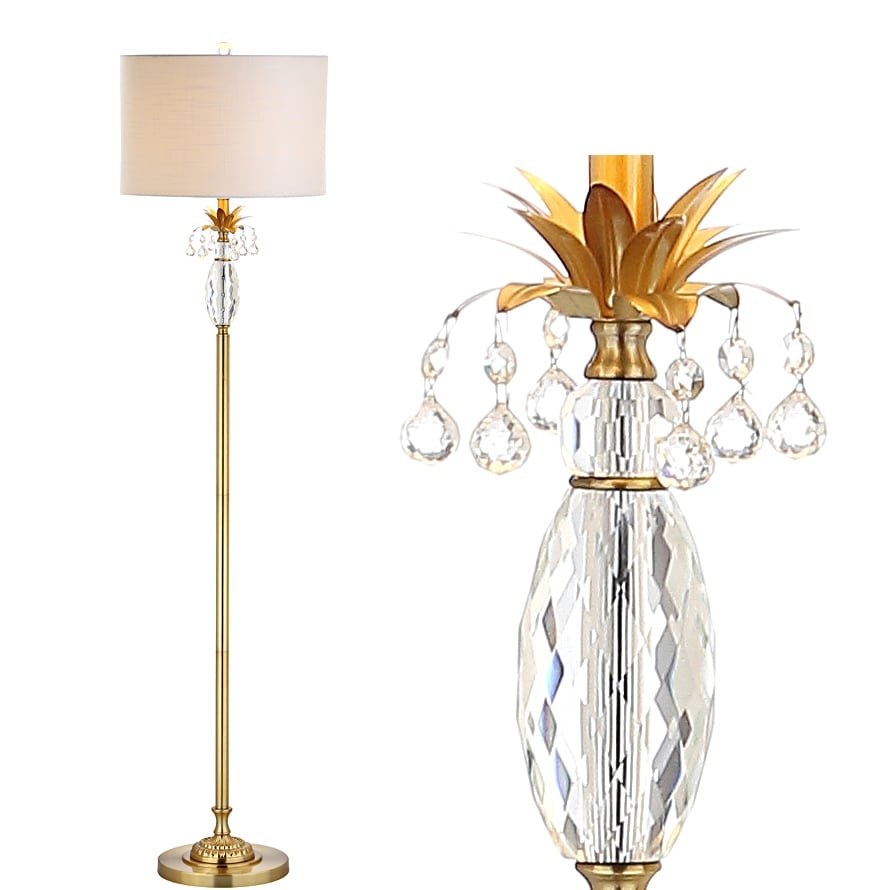 JONATHAN Y Amelia 61" Crystal / Metal LED Floor Lamp, Clear/Brass Gold - Brass Gold/Clear - 61" H x 15" W x 15" D