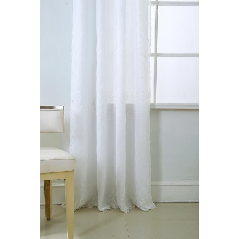 Porch & Den Easterday Damask Embroidered Rod Pocket Single Curtain Panel - 54 x 90 in.