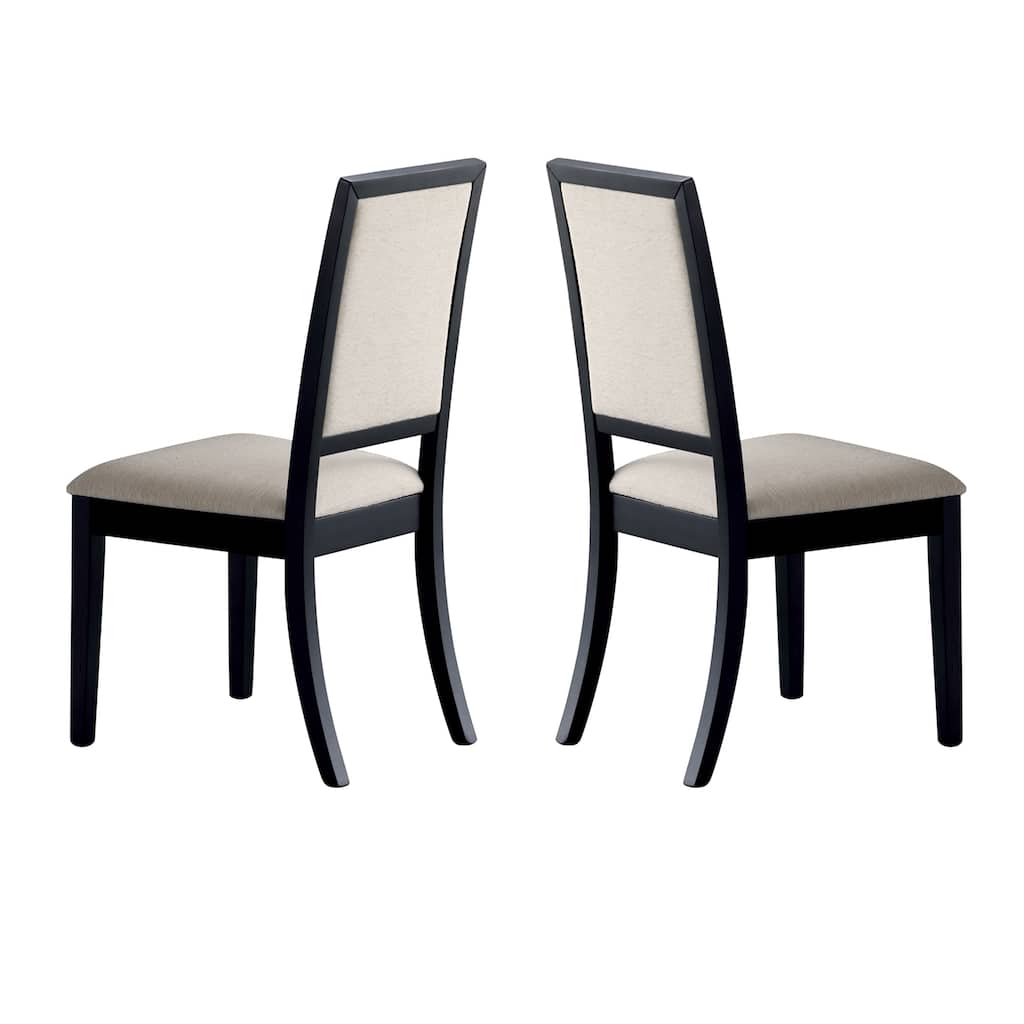 Wooden Dining Side Chair With Cream Upholstered seat And Back, Black, Set of 2