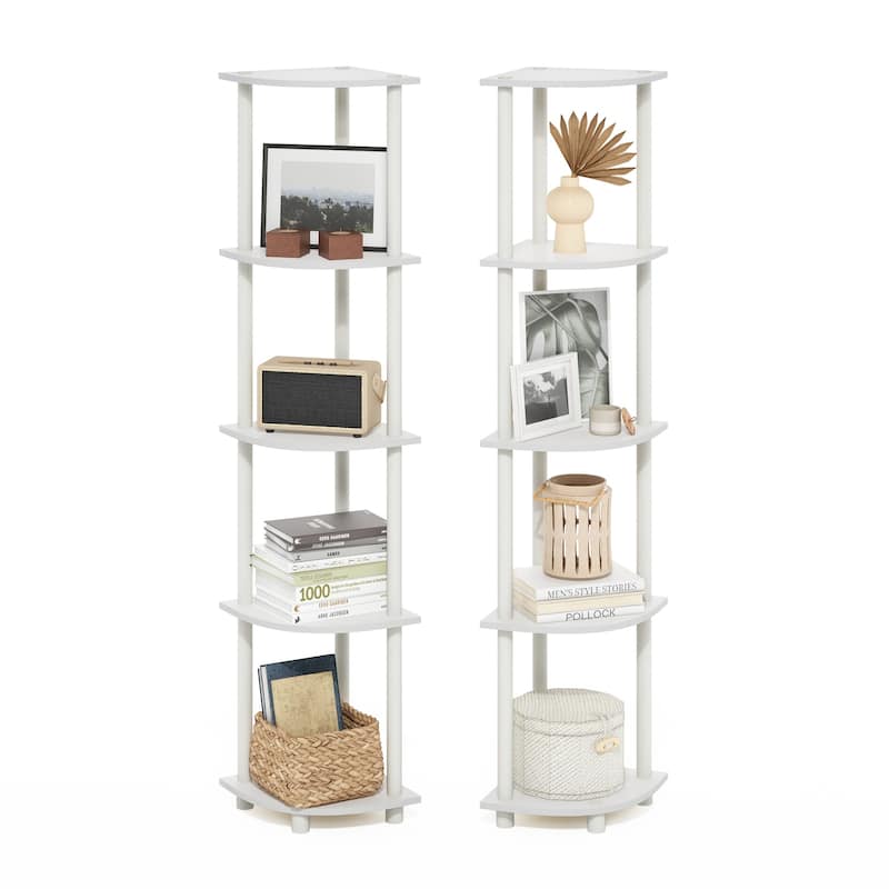 5 Tiers Wood Household Shelving Unit in White (11.6 in. W x 57.7 in. H x 11.6 in. D), Set of 2