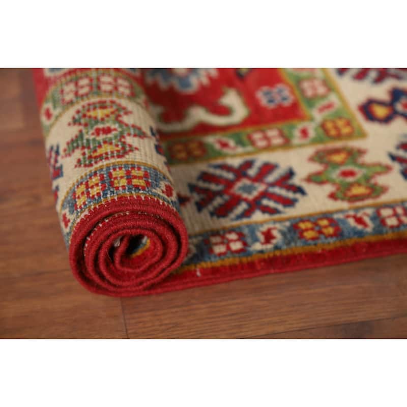 Traditional Geometric Red Kazak Foyer Rug Handmade Wool Carpet - 2'0" x 3'0"