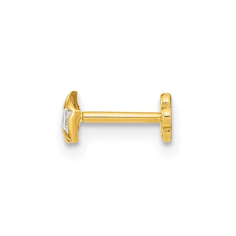 Curata 14k Yellow Gold 19g Internally Threaded Cubic Zirconia Star Labret Cartilage Stud (4.32x 9.65mm)