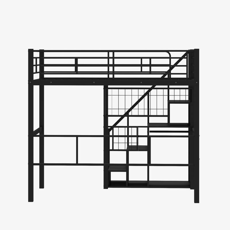 Metal Loft Bed With Storage Staircase And Small Wardrobe