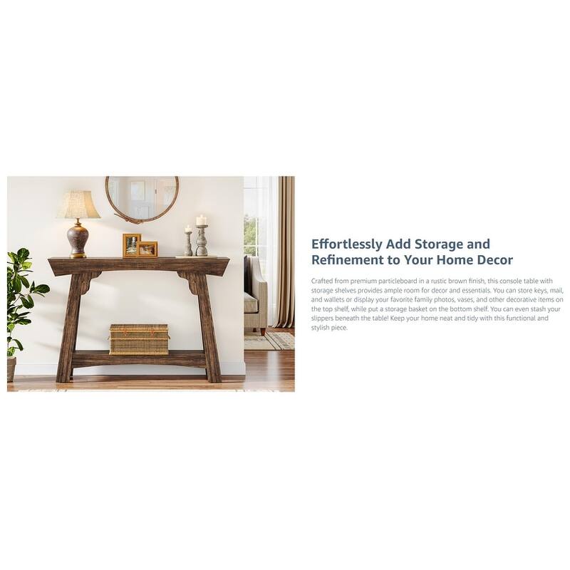 41" Rustic Brown 2-Tier Wood Console Table, Small Farmhouse Sofa Table for Entryway, Hallway or Living Room
