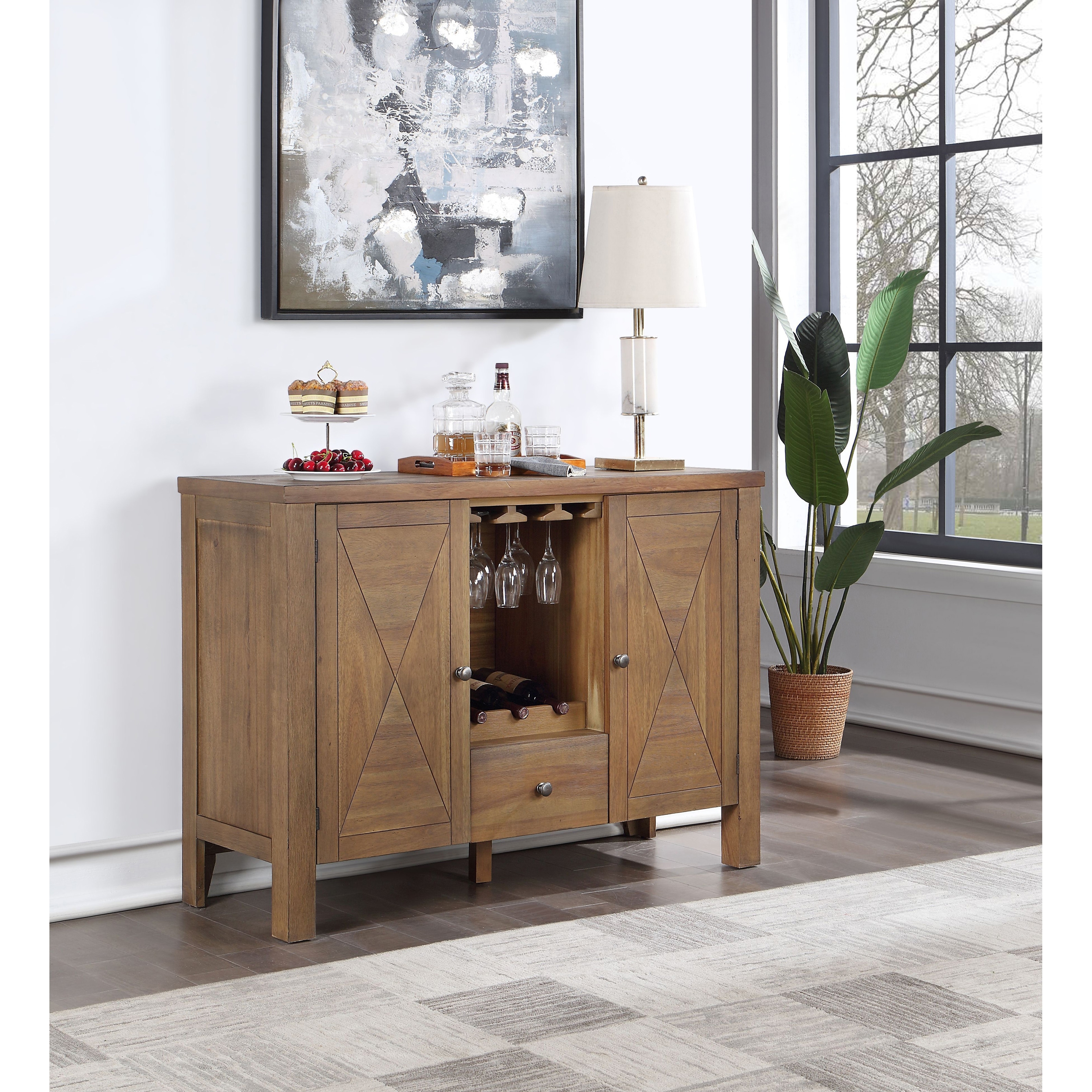 Wheeler Rustic Brown and Oak Server with 2-Door