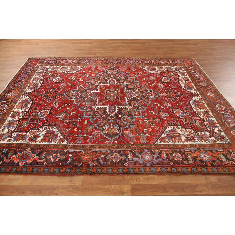Hand Knotted Oriental 100% Wool Carpet Traditional Medallion Red Heriz Area Rug - 8' 8'' X 6' 9''