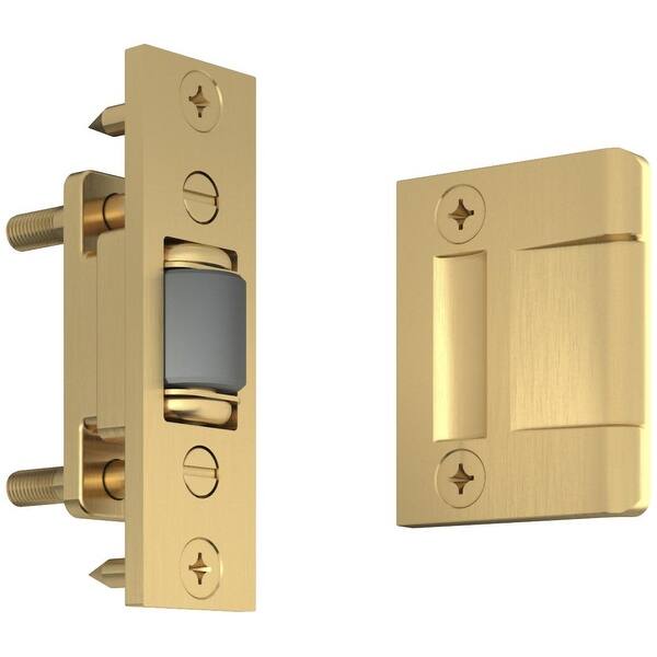 slide 1 of 1, Baldwin Solid Brass Heavy Duty Roller Latch with Full Lip Strike Lifetime Satin Brass