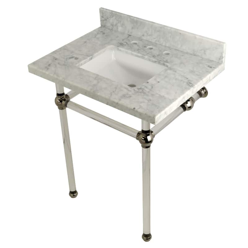 Kingston Brass Templeton 30" Rectangular Marble Wall Mounted Bathroom - Carrara Marble / Polished Nickel