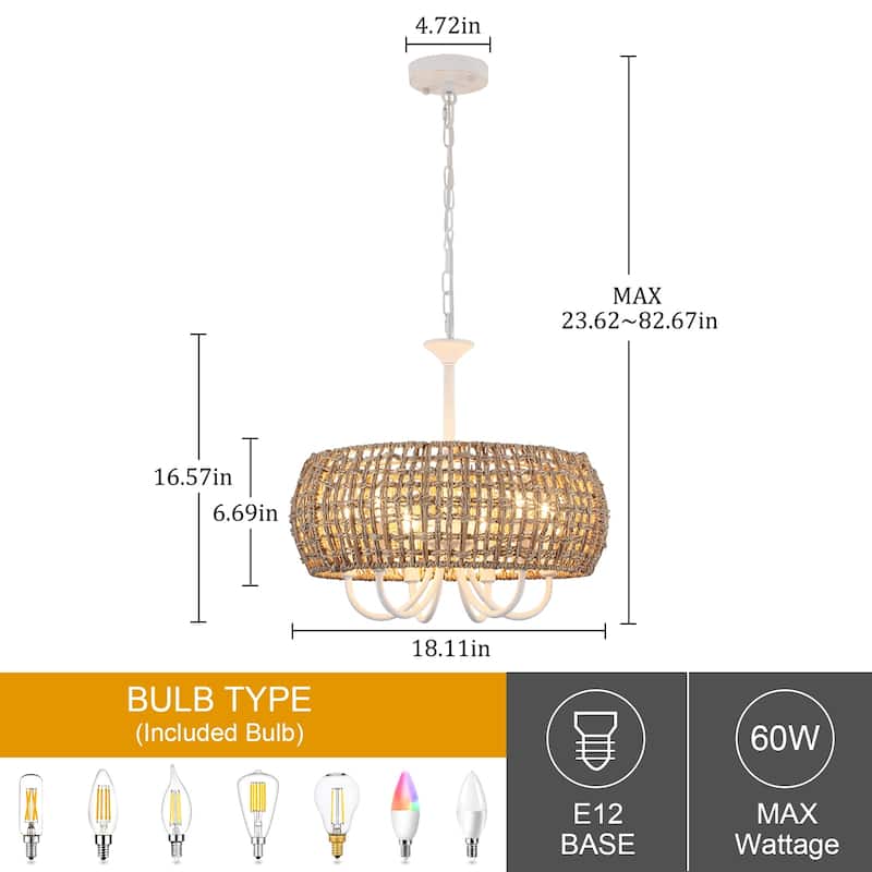 18.11inch Bohemian 6 lights adjustable height With Hand-Woven Rattan Lampshade for different rooms