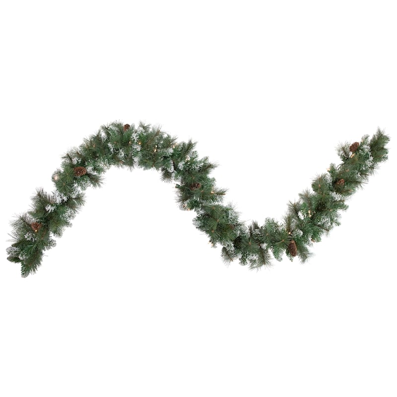 9' x 10" Snow Valley Pine Artificial Christmas Garland, Clear Lights