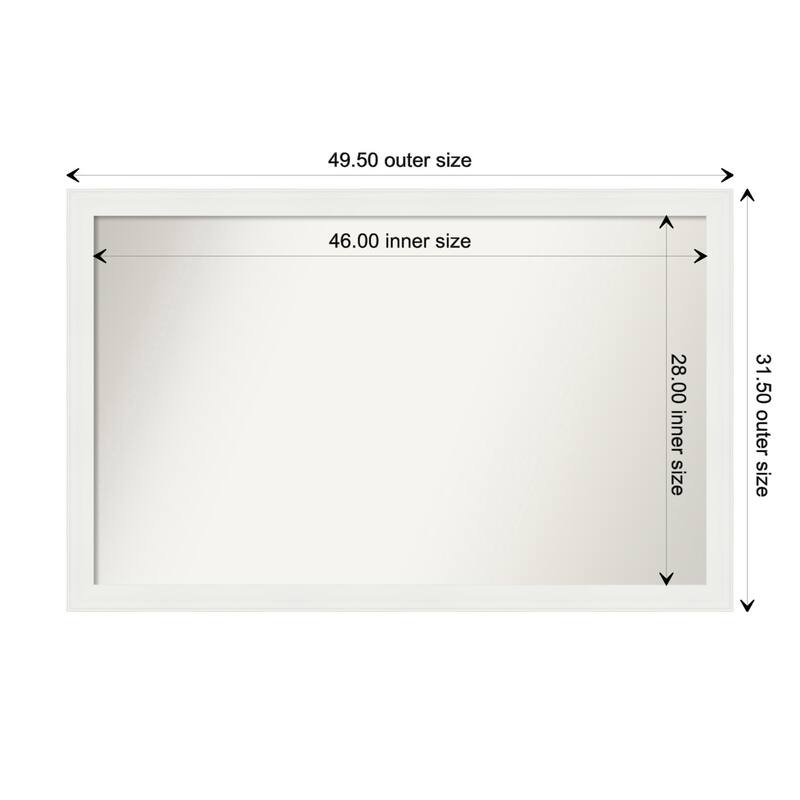 Vanity White Narrow Framed Non-Beveled Custom Wall Mirror, Bathroom Vanity Mirror - Outer Size: 49.5 x 31.5
