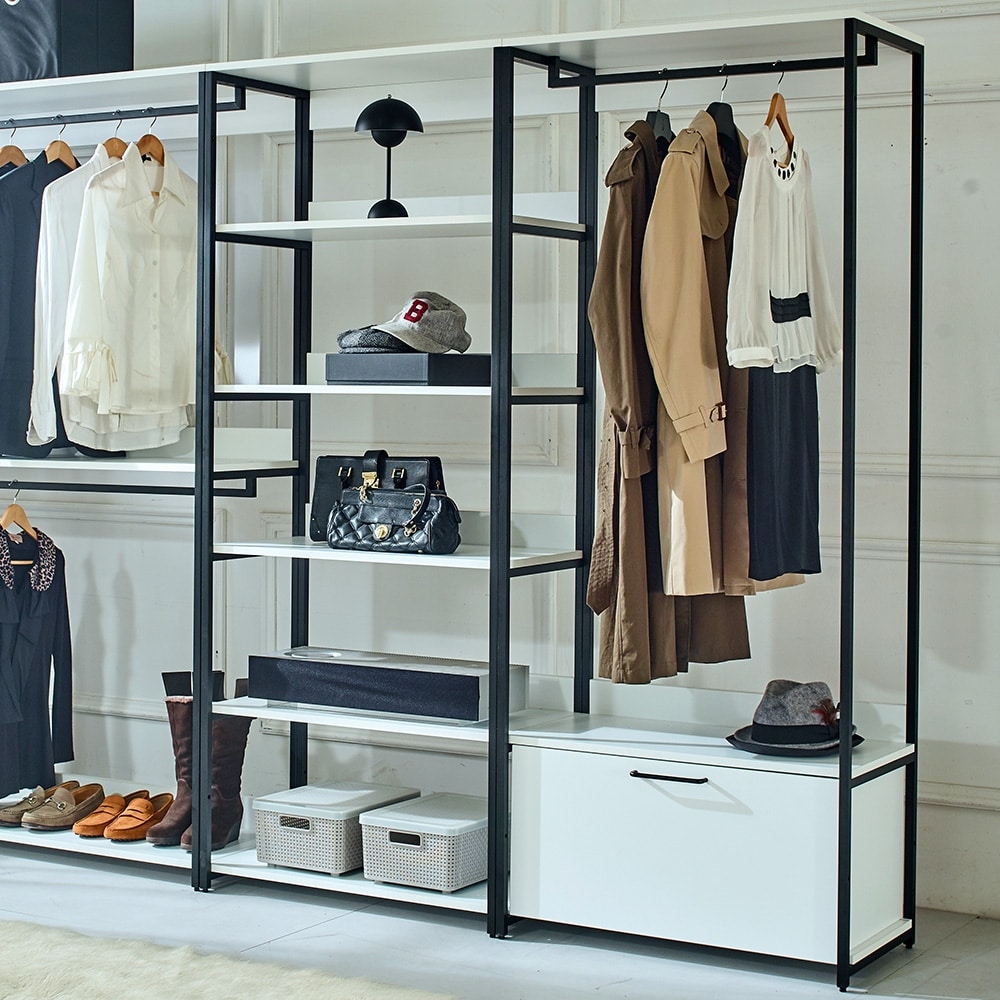 Fiona White Freestanding Walk in Wood Closet System with Metal Frame