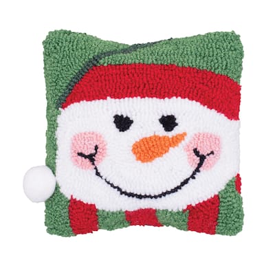 8" x 8" Happy Snowman Hooked Petite Christmas Holiday Throw Pillow