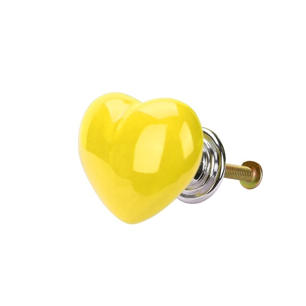 Ceramic Knobs Drawer Heart Shaped Pull Handle Furniture Door Cabinet Cupboard Wardrobe Dresser Replacement Yellow - 1pcs