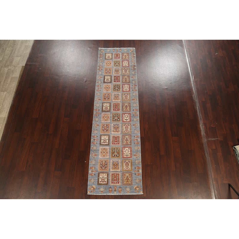 Traditional Garden Design Kazak Oriental Wool Runner Rug Hand-knotted - 2'9" x 10'5"