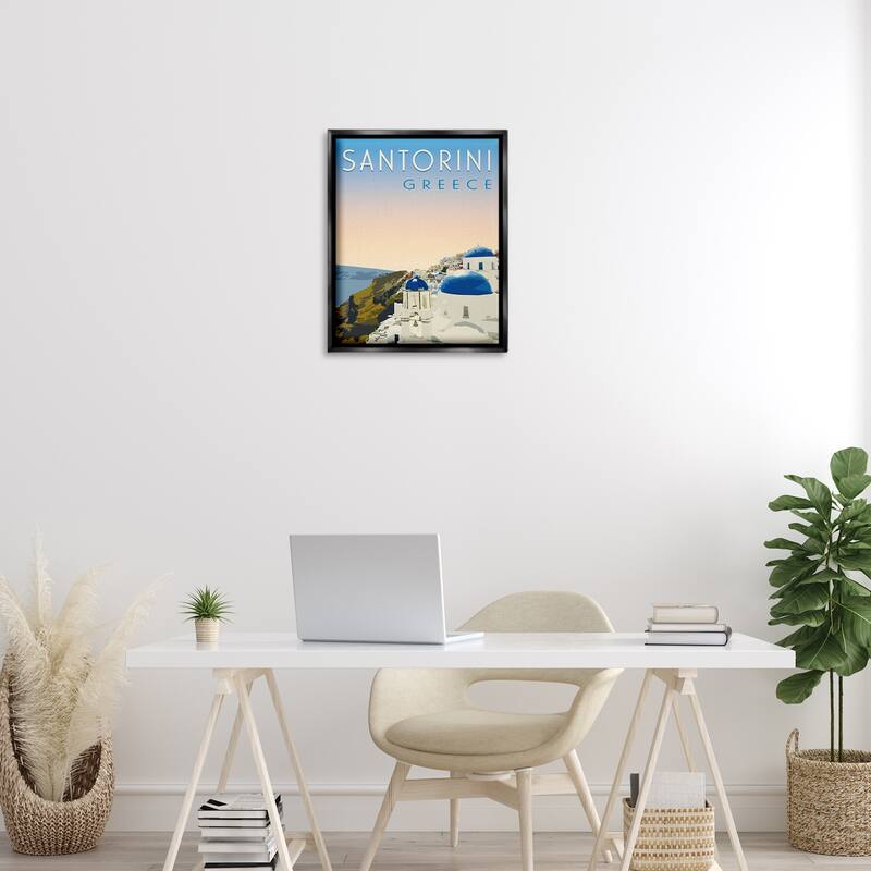Stupell Vintage Santorini Cityscape Framed Floater Canvas Wall Art Design By Victoria Barnes