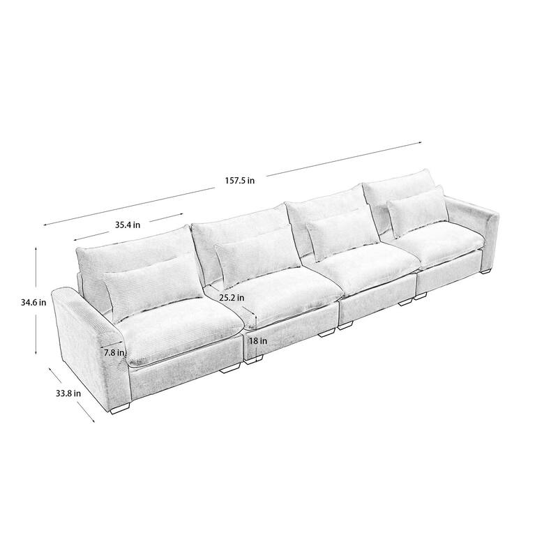 GDFStudio - Finnegan 4‑Seater Corduroy Sofa with 4 Waist Pillows