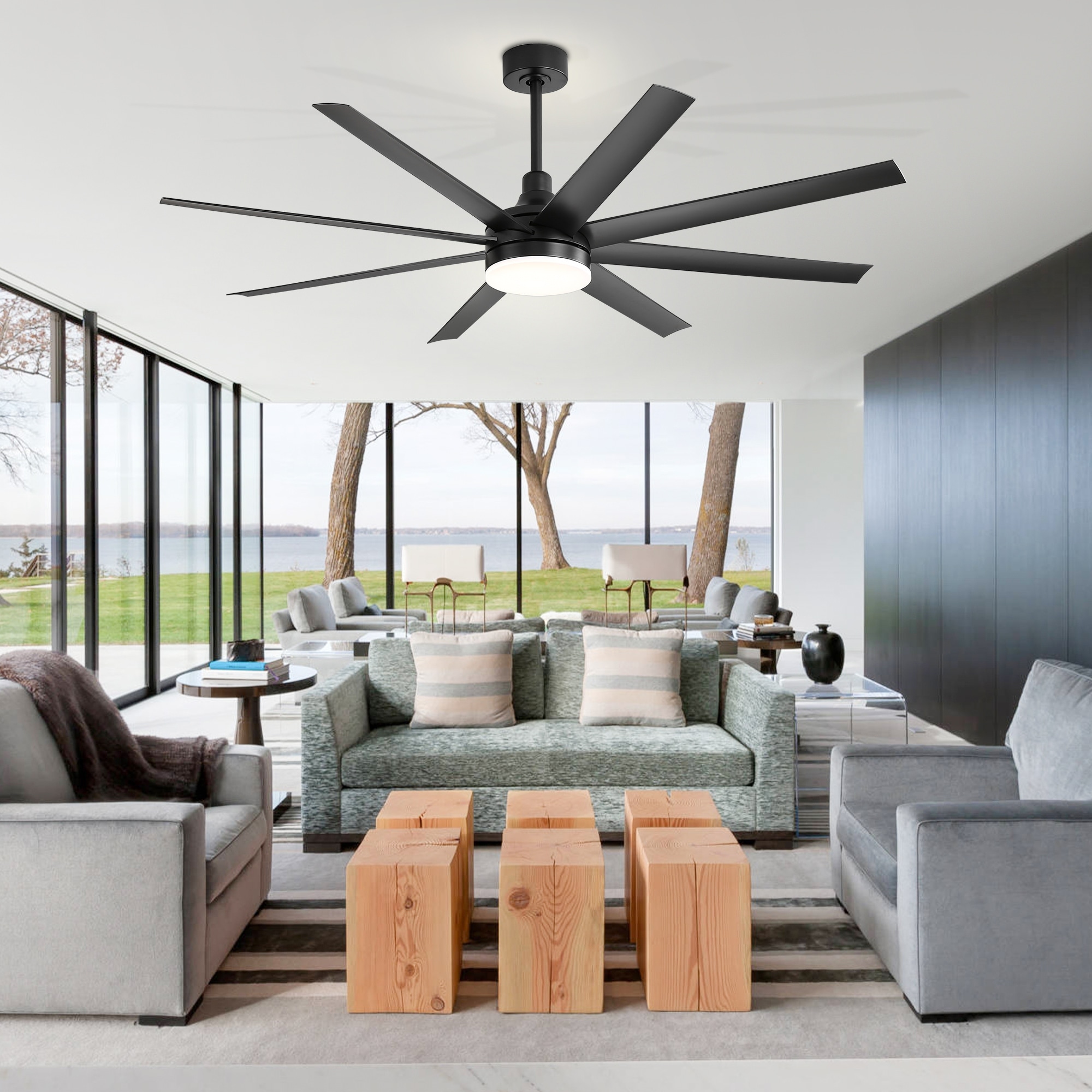 65 Inch Black/White/Gold LED Ceiling Fan with Light Remote(8-Blade)