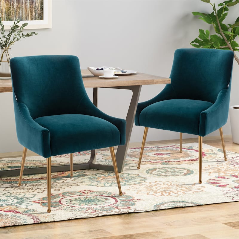 Clihome Stainless Steel Frame Dining Velvet Side Chairs(Set of 2)