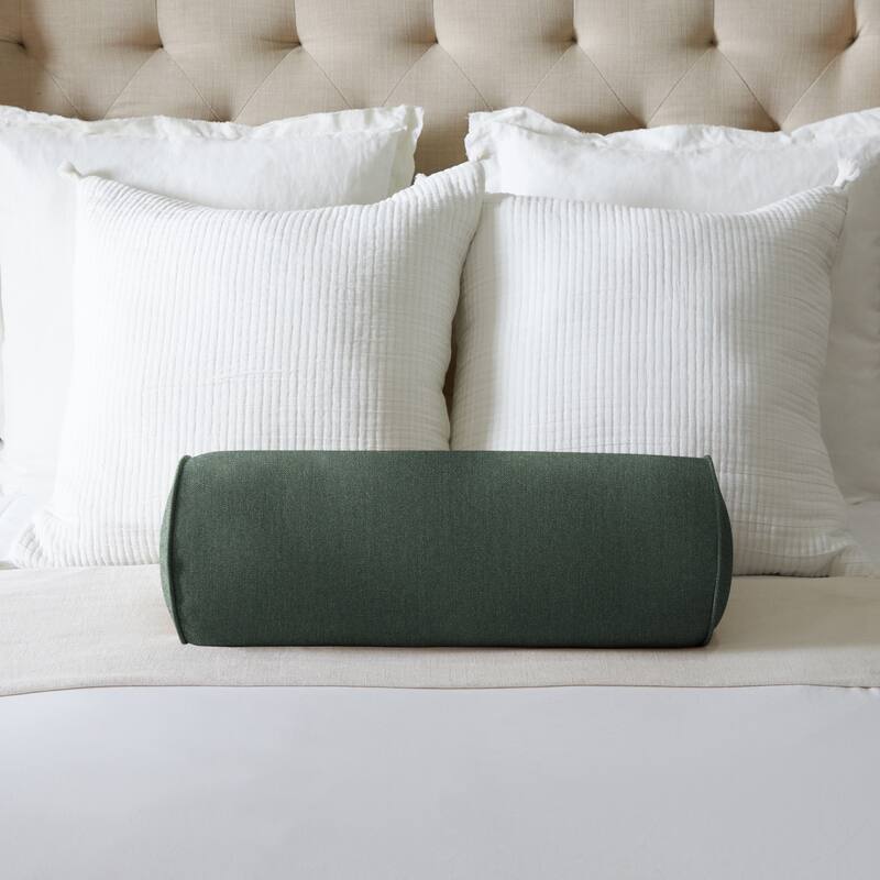 Sorra Home Sunbrella Indoor/Outdoor Bolster Throw Pillow with Cording - 24 in x 8 in x 8 in - Cast Ivy