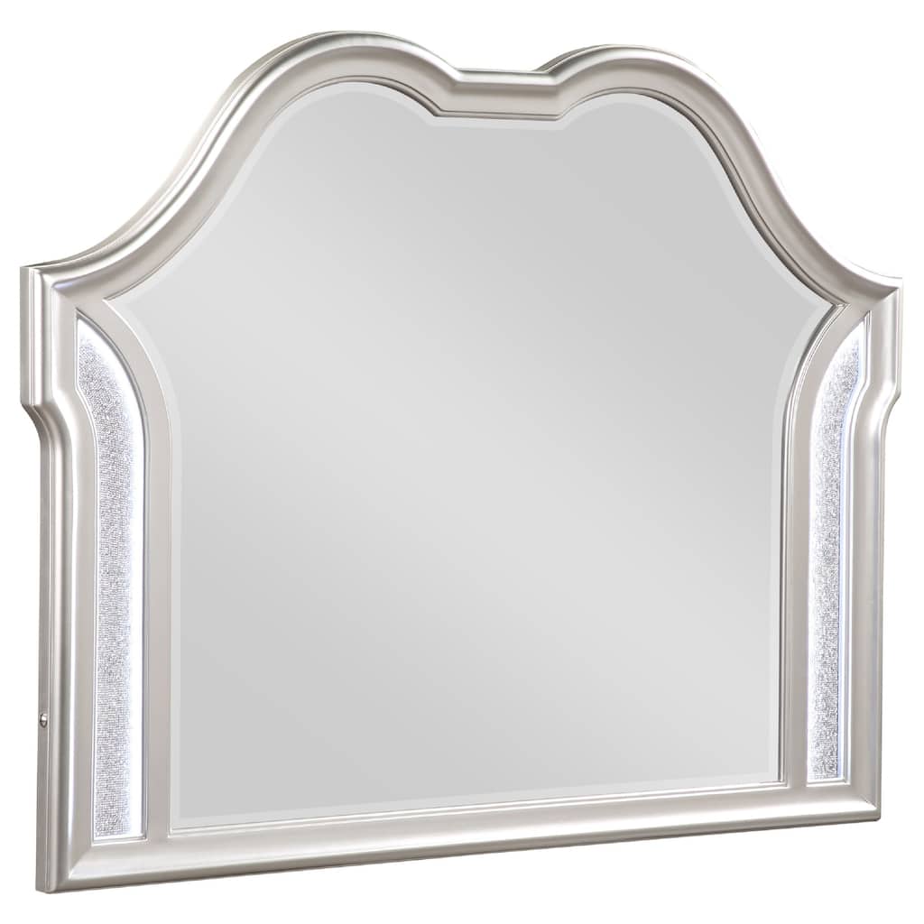 Nive Dresser Mirror, Silver Wood Frame, Double Arch Top, 40 Inch - Silver Oak
