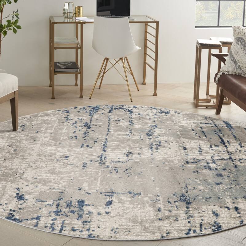Rafic Power Loomed Geometric Abstract Area Rug By HomeRoots - 8' Round