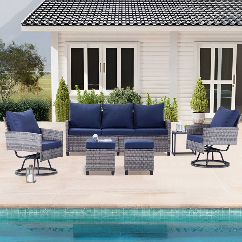 6-Piece Wicker Patio Conversation Set with Swivel Chairs
