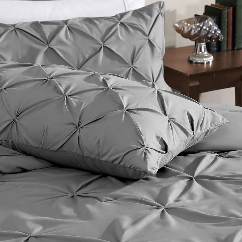 Swift Home Modern Diamond Pintuck Ultra-Soft Microfiber 3-Piece Bedding Comforter Set - Grey - Twin