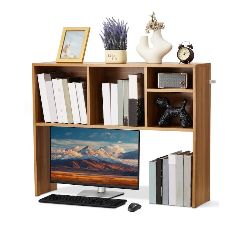 Particle Board Desktop Bookshelf, Storage Rack Wood Display Shelf and Safe - 37.0" L x 9.4" W x 28.7" H