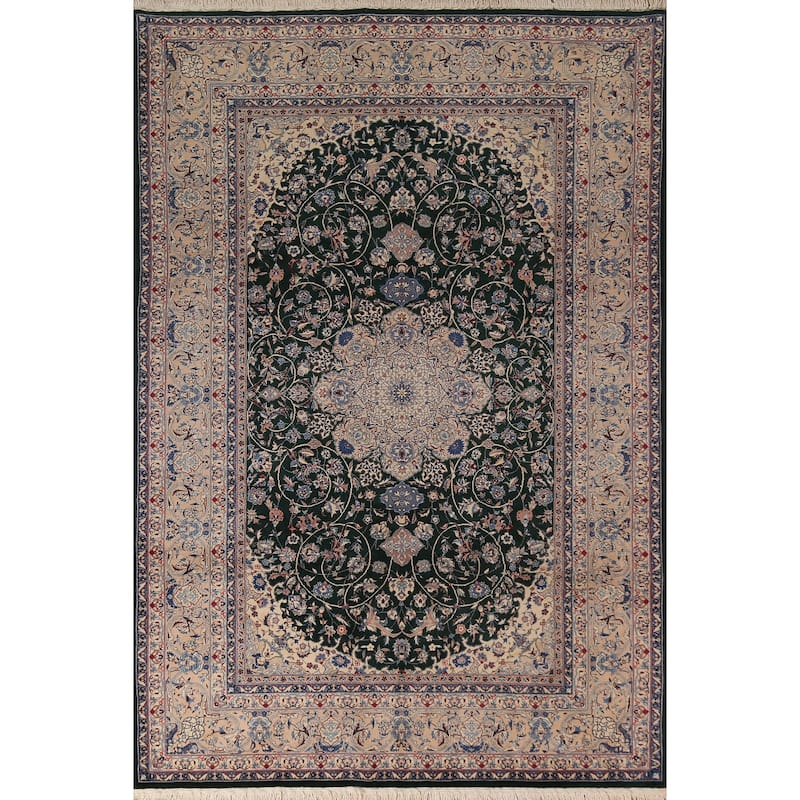 Vegetable Dye Green Nain Chinese Area Rug Handmade Wool Carpet - 6'2"x 9'0"