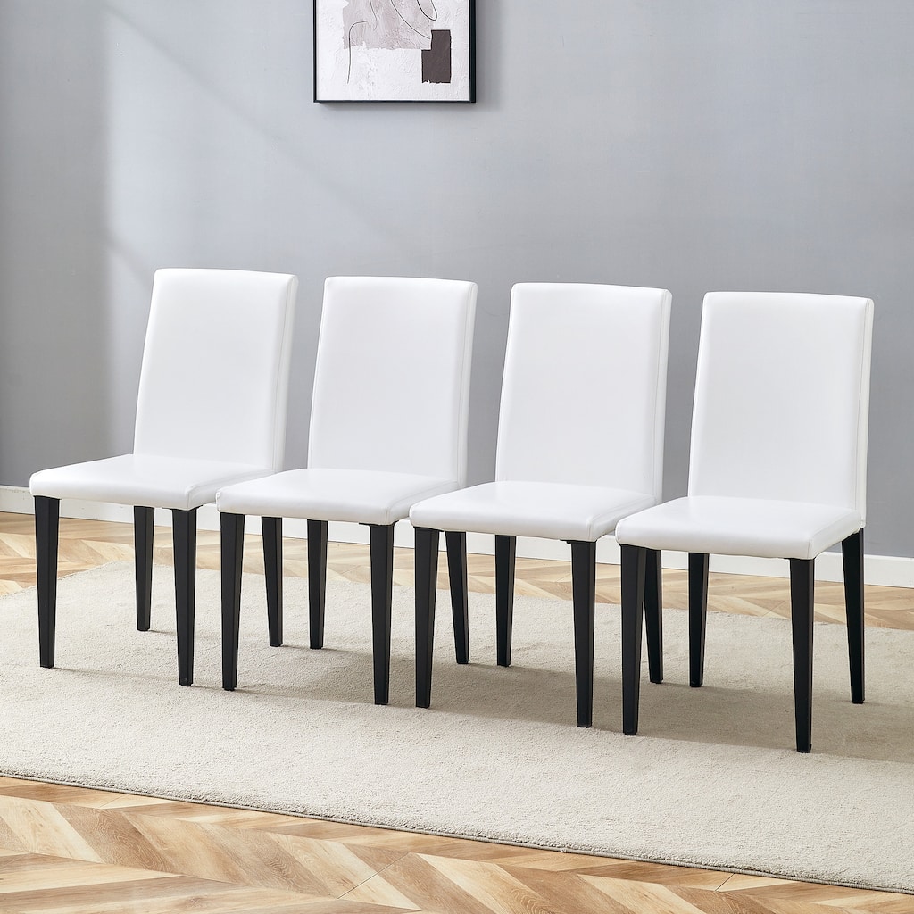 4 White PU dining chairs, simple and versatile, comfortable and accompanied