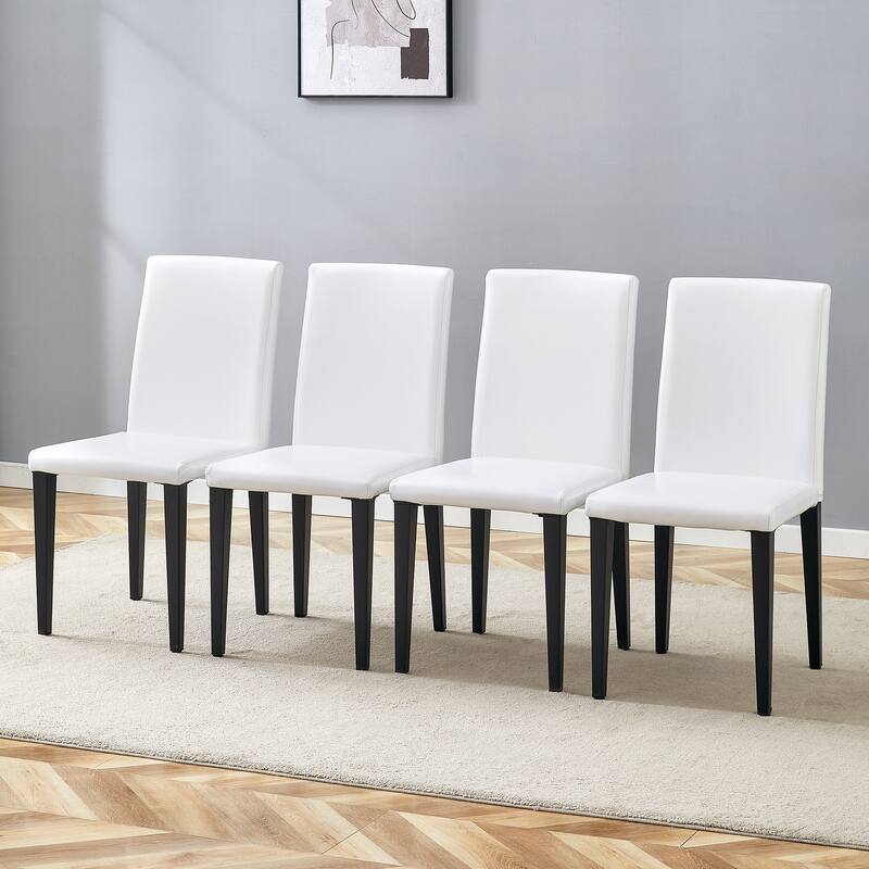 Modern Minimalist PU Dining Chair with High-Elastic Sponge Padding and Non-Slip Feet, for Restaurants, White, 4-piece Set - White