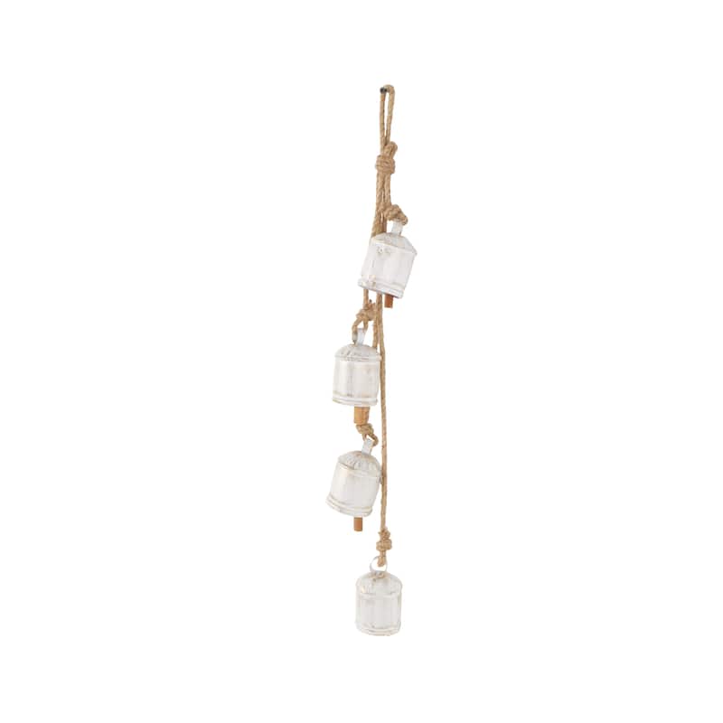 Metal Cluster Decorative Bells with 4 Bells on Jute Hanging Rope - White, Black, Gold, Red - Roche River Decor
