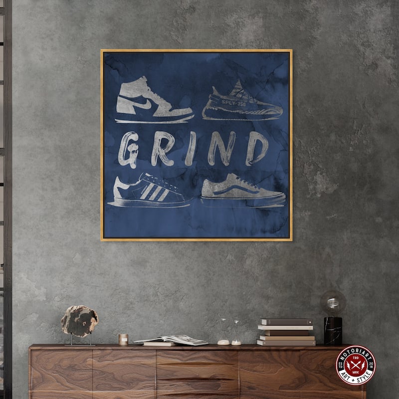 Notoriart Grind Sneakers Navy Framed Sneaker 1 Piece Canvas Wall Art
