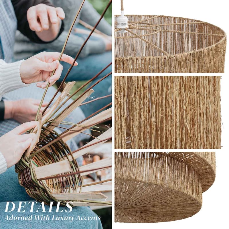 Luminous Rattan Pendant Light - Natural Drum Handwoven Light Fixture For Modern, Transitional, Farmhouse, Boho Room Décor. - 24" - Lampshade Only - Natural Brown